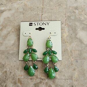 Stony Tear Drop Two Tone Green Stone Fashion Earrings